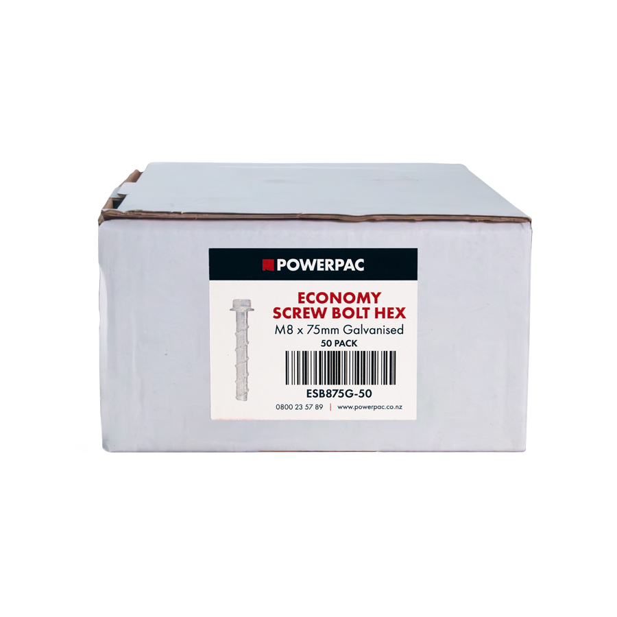 Economy Screw Bolt Hex M8 x 75mm Galv - 50pk
