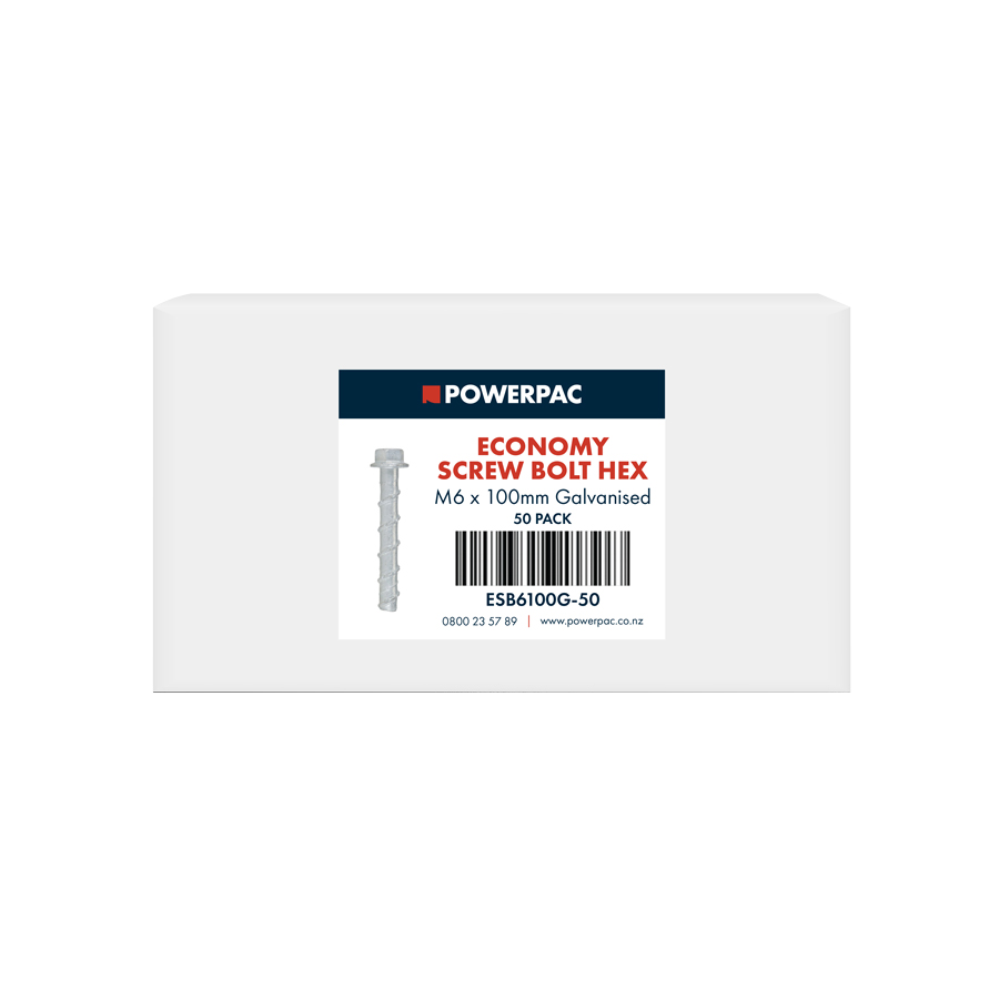 Economy Screw Bolt Hex M6 x 100mm Galv - 50pk
