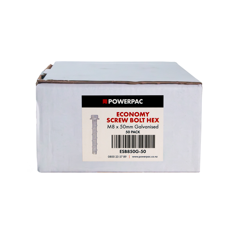 Economy Screw Bolt Hex M8 x 50mm Galv - 50pk