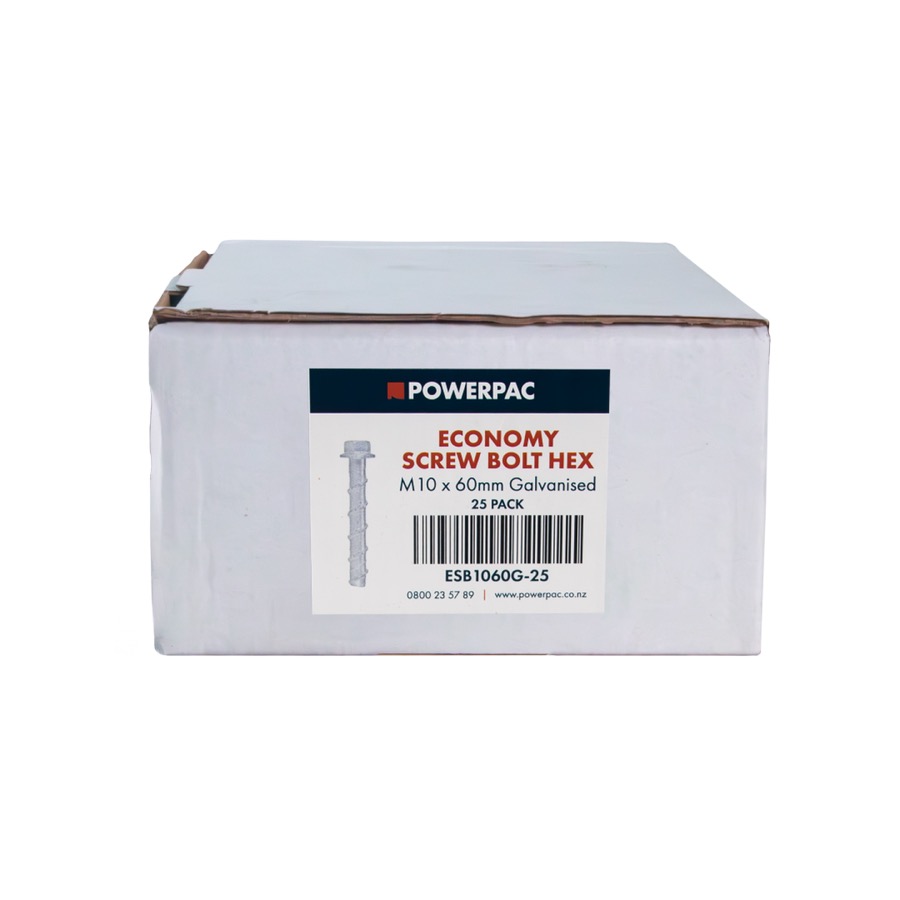 Economy Screw Bolt Hex M10 x 60mm Galv - 25pk