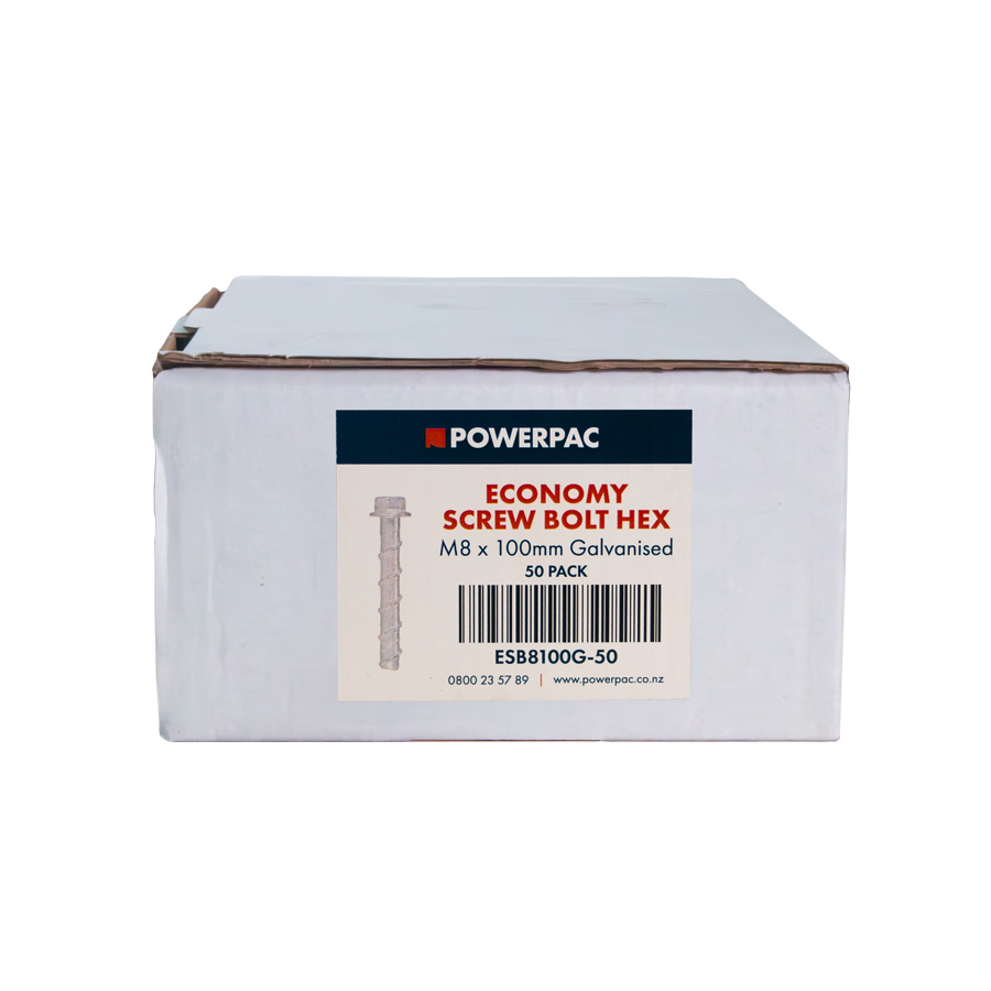Economy Screw Bolt Hex M8 x 100mm Galv - 50pk