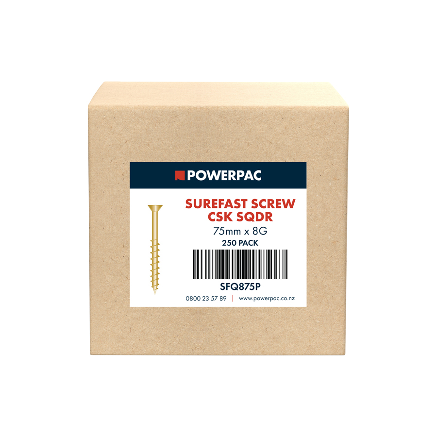 Surefast Screw 8G x 75 CSK SQDR Z - 250pk