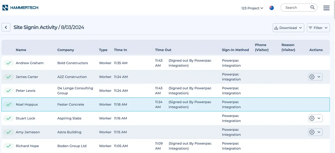 hammertech site diary integrated with turnstile system