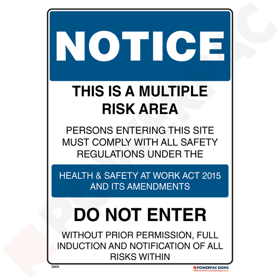 Mandatory Signs - Notice - This is a Multiple Risk Area.... | Powerpac ...