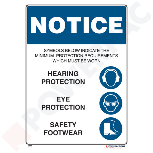 Mandatory Signs - Notice - Symbols Below Indicate The minimum Protection Requirements Which Must be Worn