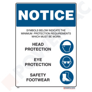 Mandatory Signs - Notice - Symbols Below Indicate The minimum Protection Requirements Which Must be Worn