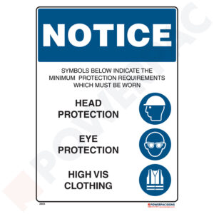 Mandatory Signs - Notice - Symbols Below Indicate The minimum Protection Requirements Which Must be Worn
