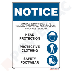 Mandatory Signs - Notice - Symbols Below Indicate The minimum Protection Requirements Which Must be Worn