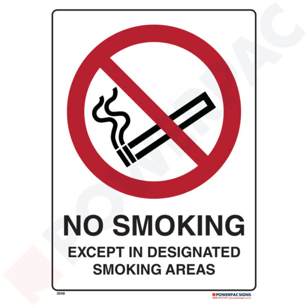 Prohibiting Signs - No Smoking Except in Designated Smoking Areas