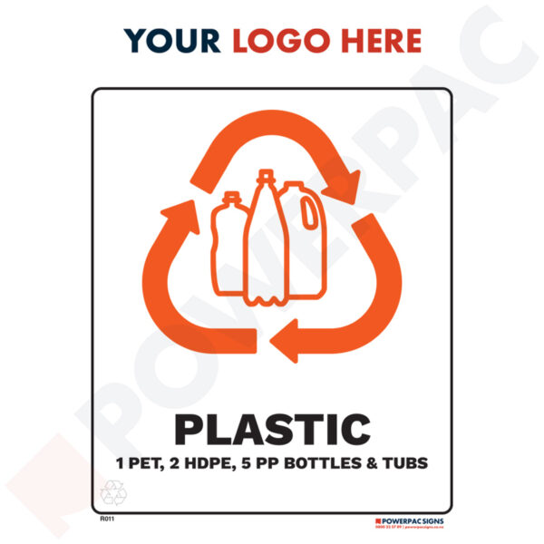 Recycling Signs - Plastic - 1 PET, 2 HDPE, 5 PP Bottles & Tubs