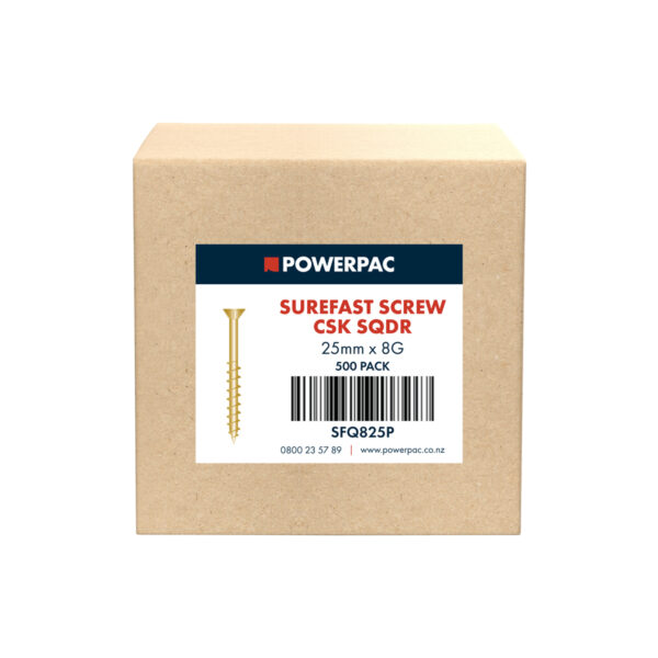 Surefast Screw 8G x 25 CSK SQDR Z - 500pk