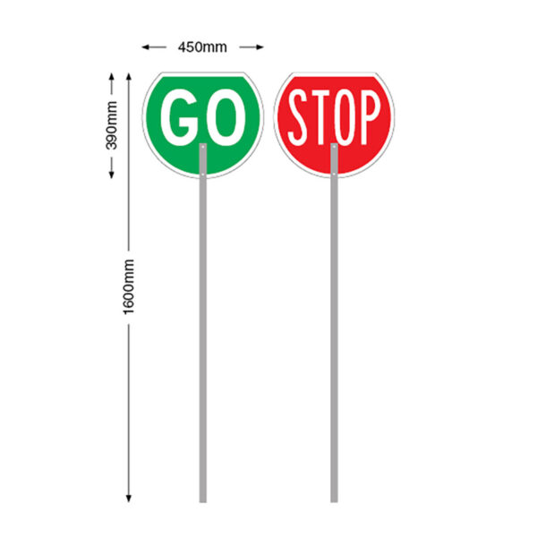 Stop & Go Sign - 450 x 390mm - c/w 1600mm aluminium handle