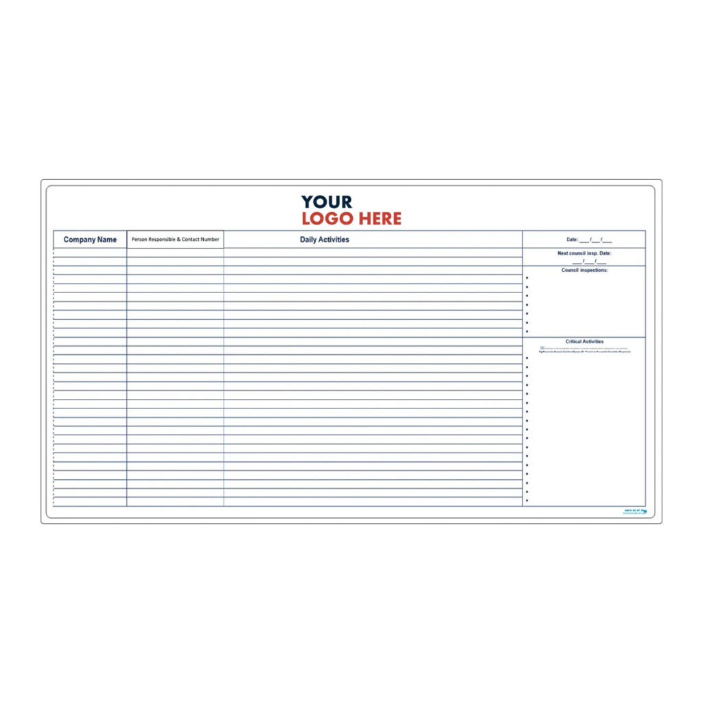 Crew Prestart Board - Subcontractor Tracking - 2400mm x 1200mm