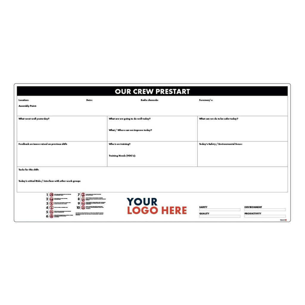 Crew Prestart Board - Hazard Checklist - 2400mm x 1200mm